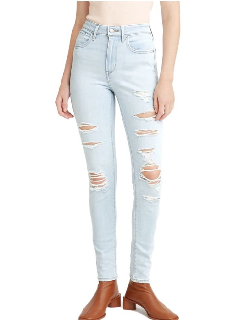 LEVI’S 721 Light Wash High-Rise Distressed Skinny Jeans Size 6/28 Inseam 30”